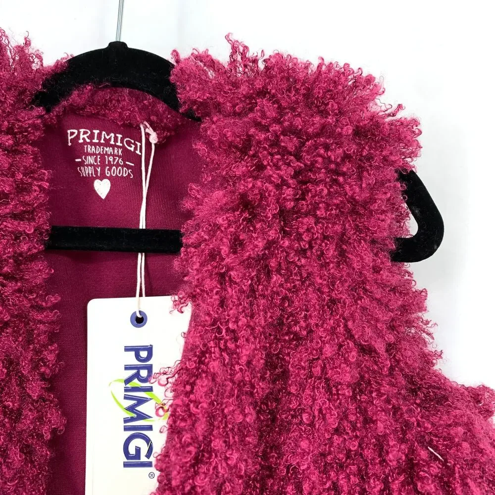 Primigi Fuzzy Vest Open Front Girls Size 5 Raspberry Maron Red Sleeveless NEW